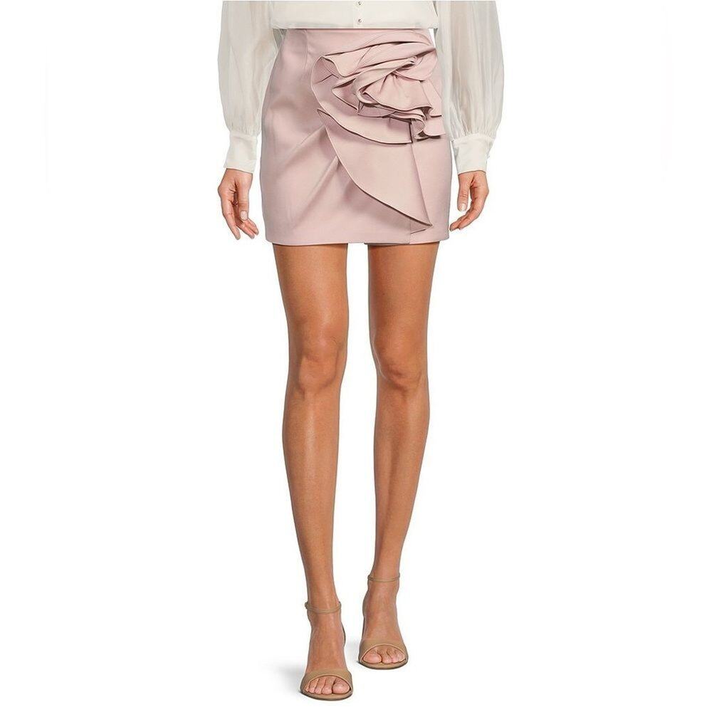 Muse by Marchesa Stretch Mikado Rosette Pencil Mini Skirt Size 4 in Lilac - Picture 2 of 5